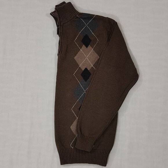 Oscar De La Renta Argyle Sweater Mens Sz Large 1/4 Zip Mock Neck Pullover Brown - Picture 15 of 15